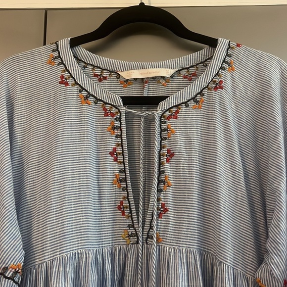 Zara Boho Mini Dress Blue and White Striped Embroidered size Small - Picture 4 of 12